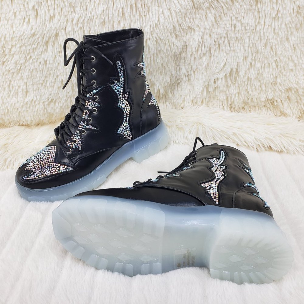 Rhinestone Combat Boots Punk Goth Glam Shoes_4